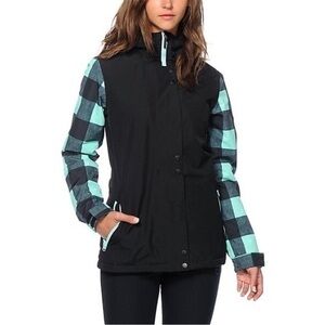 Aperture Snow Winter Ski Snowboard Jacket Waterproof Black Blue Checkered Size S